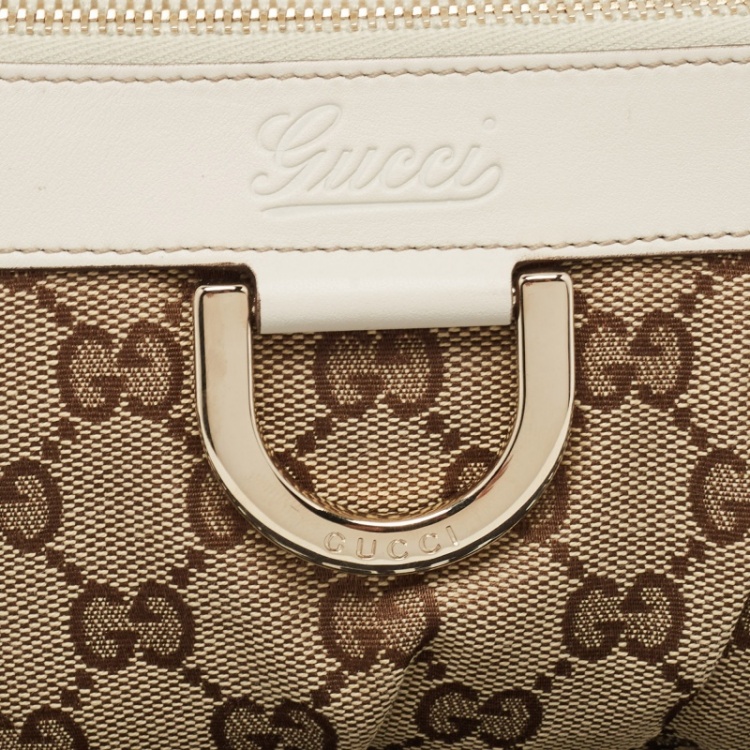 Pre Owned Gucci White/Beige GG Canvas and Leather Abbey D-Ring Wristlet Pouch