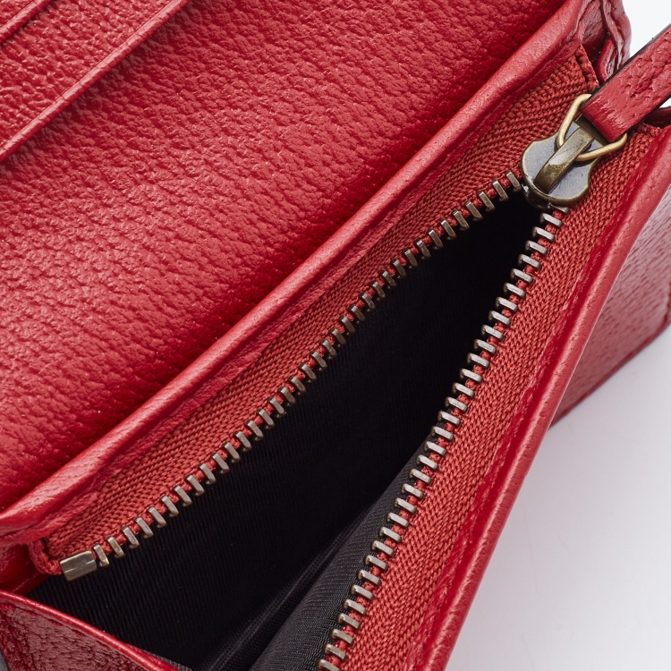 Pre Owned Gucci Red/Beige GG Supreme Canvas and Leather Queen Margaret Card Case