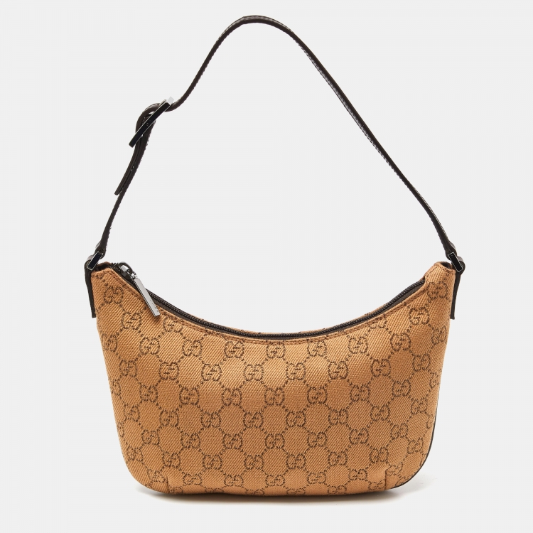 Pre Owned Gucci Beige/Brown GG Canvas and Leather Hobo
