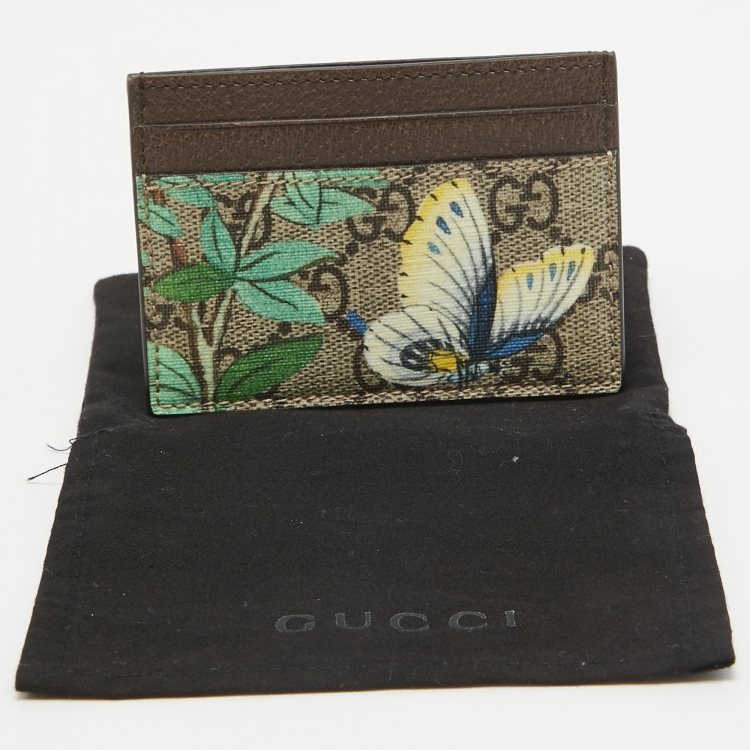 Pre Owned Gucci Brown GG Supreme Canvas and Leather Tian Card Holder 
