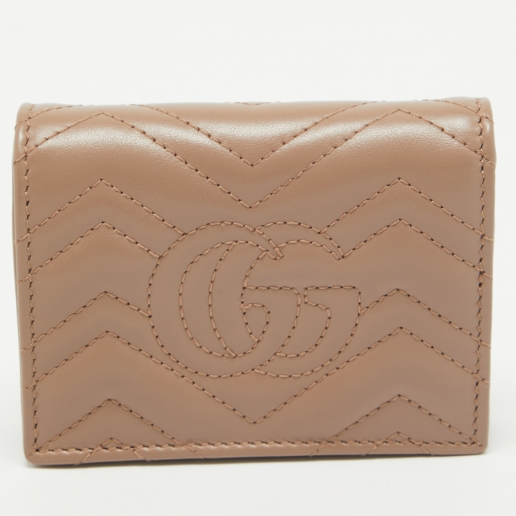 Pre Owned Gucci Beige Matelassé Leather GG Marmont Card Case