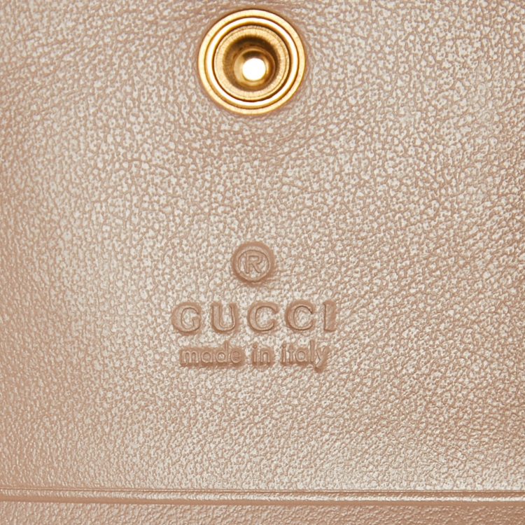 Pre Owned Gucci Beige Matelassé Leather GG Marmont Card Case