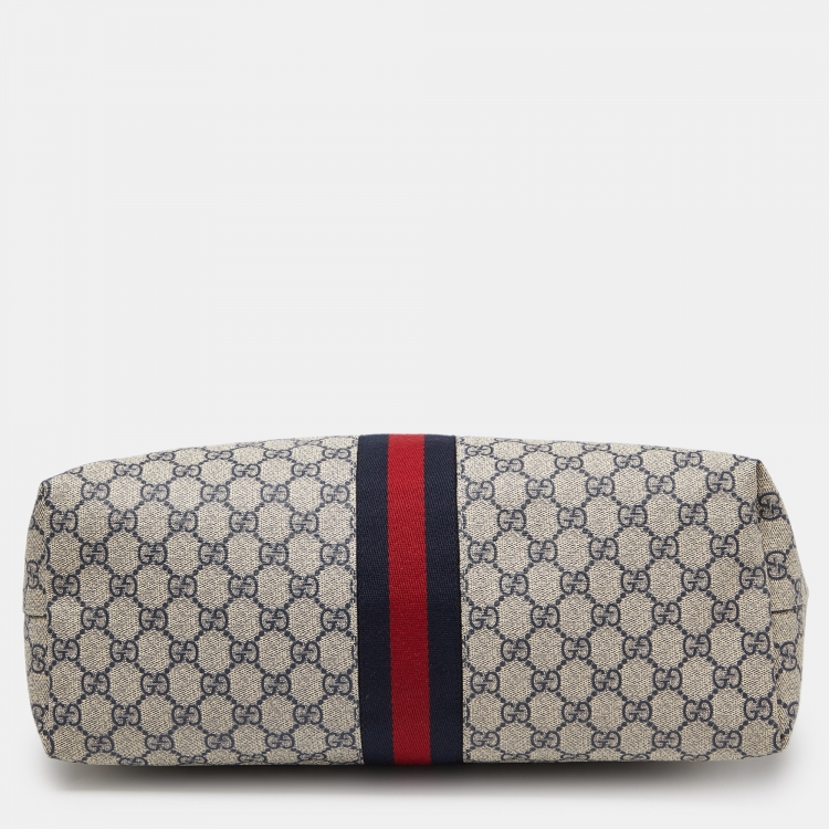 Pre Owned Gucci Blue/Beige GG Supreme Canvas and Leather Medium Ophidia Tote