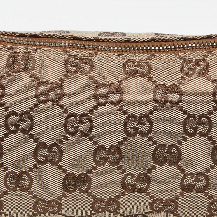 Pre Owned Gucci Beige/Brown GG Canvas and Leather Pochette 