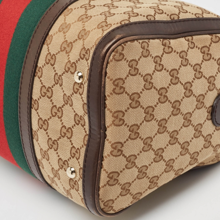 Pre Owned Gucci Brown/Beige GG Canvas and Leather Joy Web Boston Bag