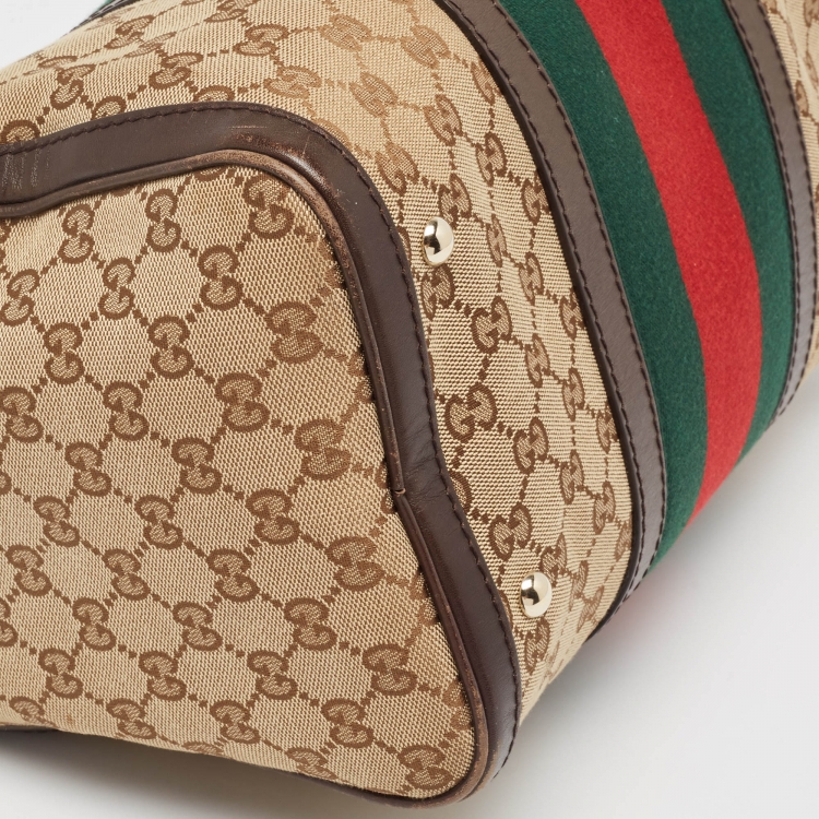 Pre Owned Gucci Brown/Beige GG Canvas and Leather Joy Web Boston Bag