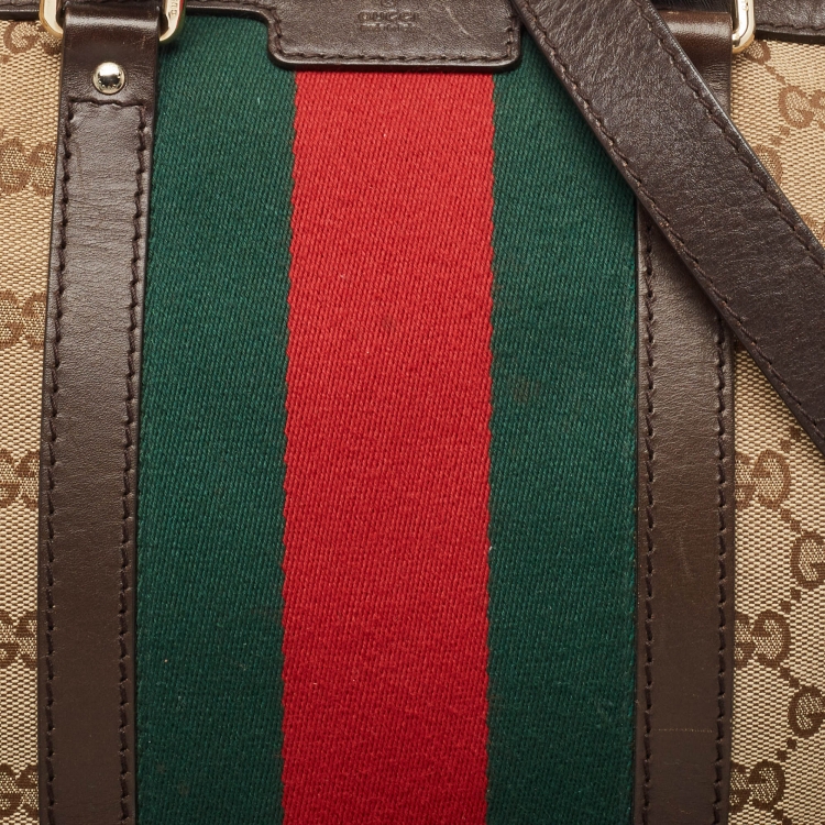 Pre Owned Gucci Brown/Beige GG Canvas and Leather Joy Web Boston Bag
