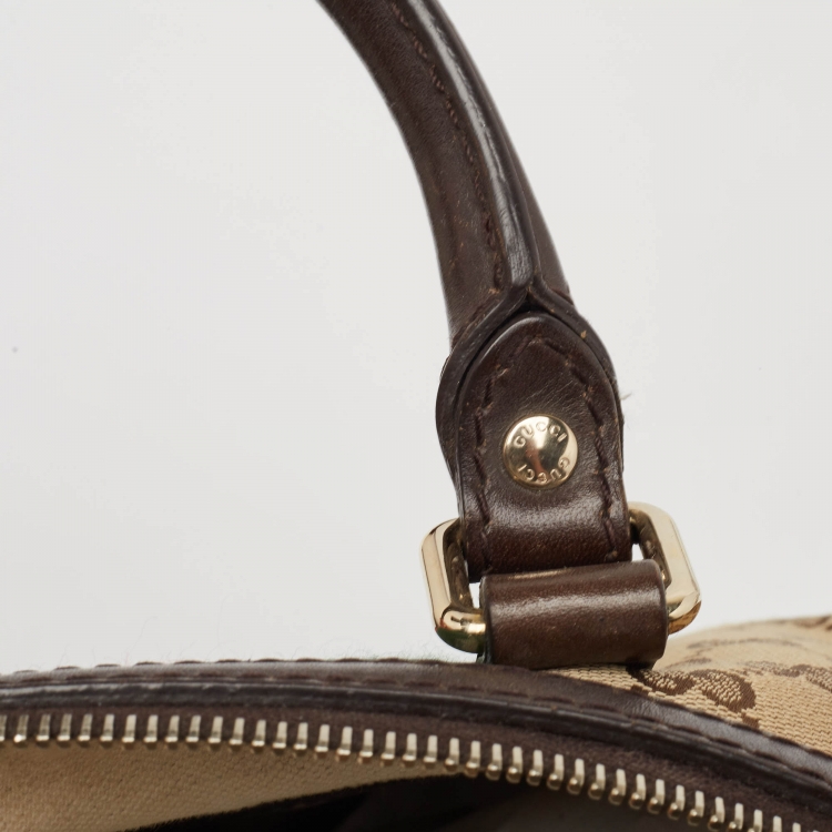 Pre Owned Gucci Brown/Beige GG Canvas and Leather Joy Web Boston Bag