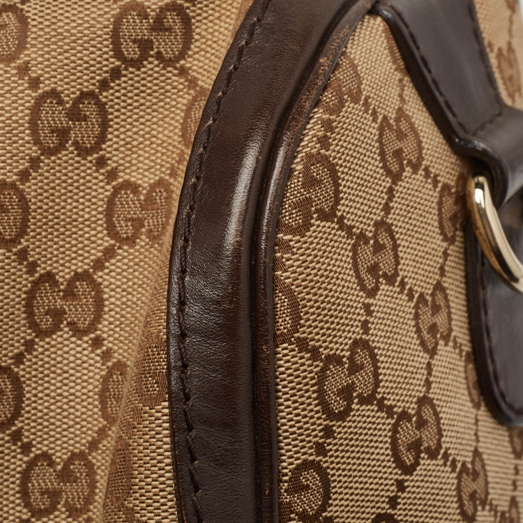 Pre Owned Gucci Brown/Beige GG Canvas and Leather Joy Web Boston Bag