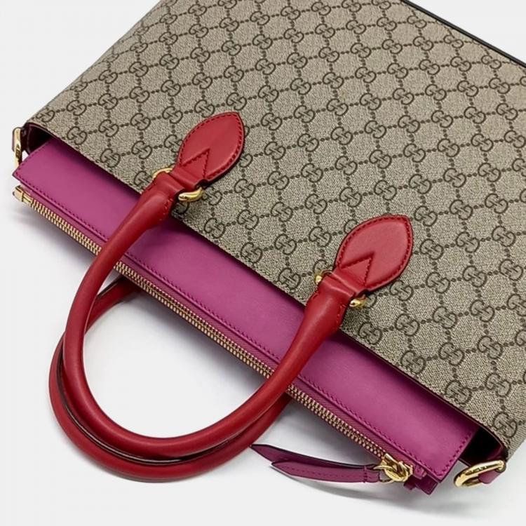 مملوكة مسبقًا Gucci Beige/Dark Pink/Red GG Supreme Canvas Top Handle Bag