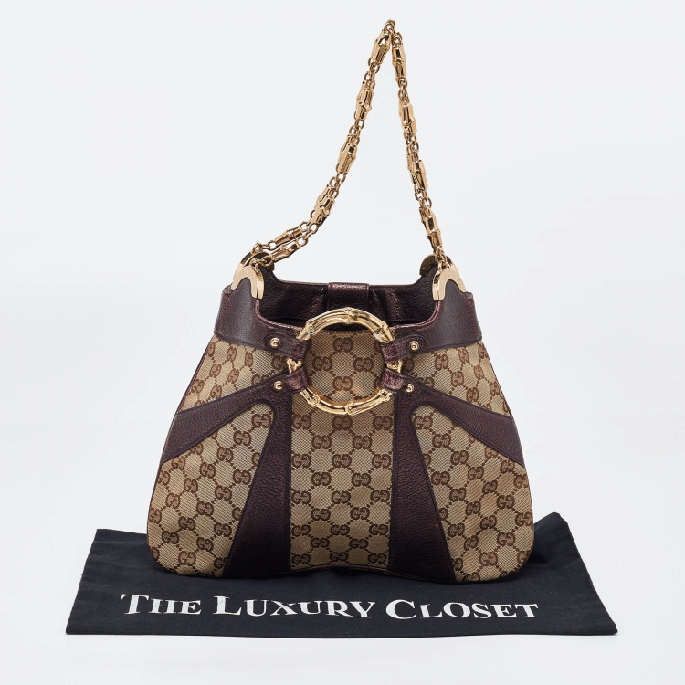 Pre Owned Gucci Beige/Metallic GG Canvas and Leather Limited Edition Tom Ford Bamboo Hobo