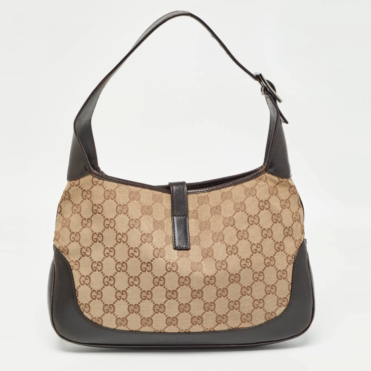Pre Owned Gucci Brown/Beige GG Canvas and Leather Bardot Hobo