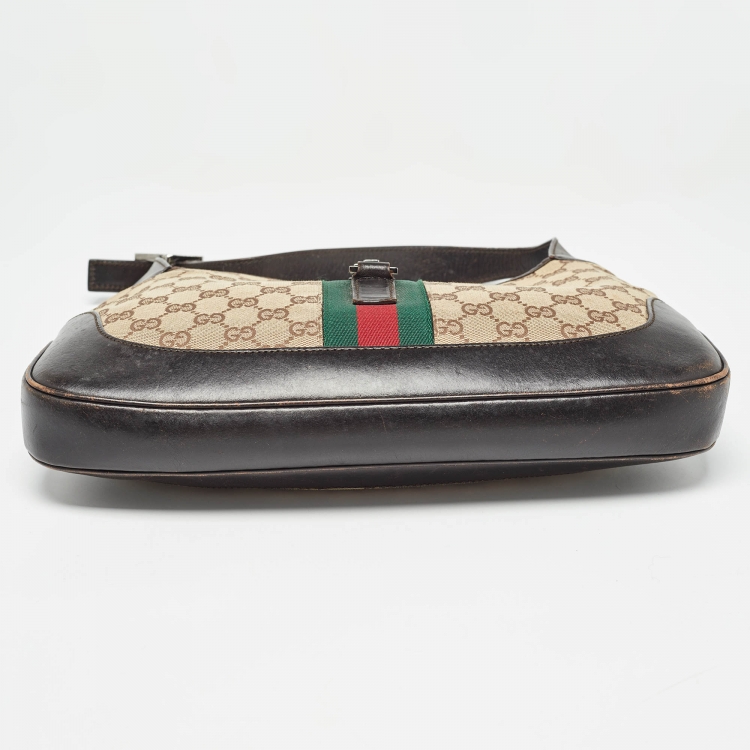 Pre Owned Gucci Brown/Beige GG Canvas and Leather Bardot Hobo