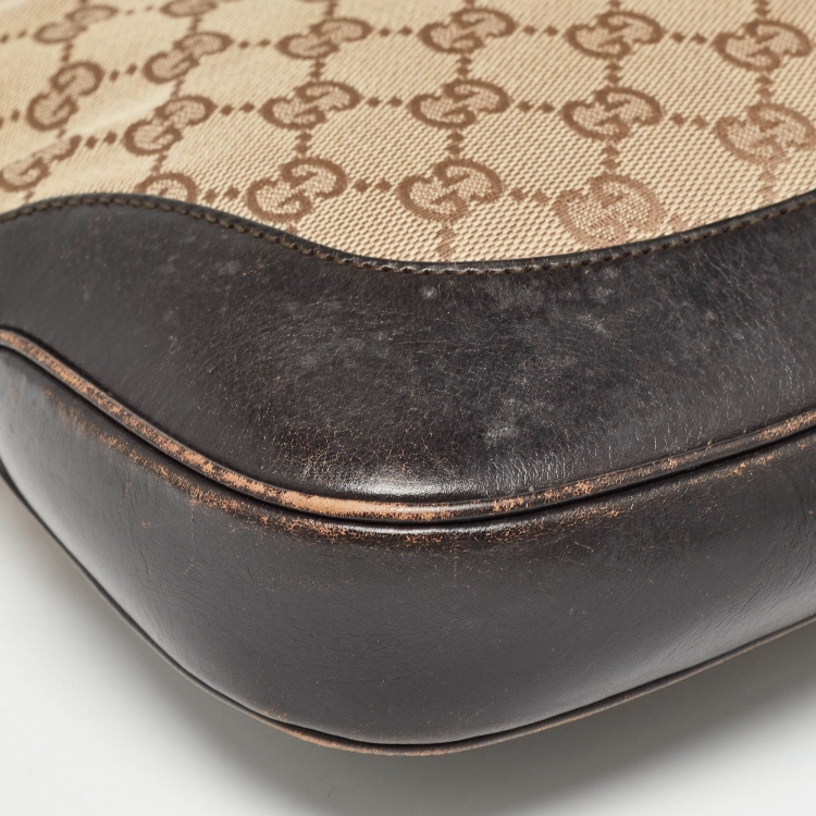 Pre Owned Gucci Brown/Beige GG Canvas and Leather Bardot Hobo