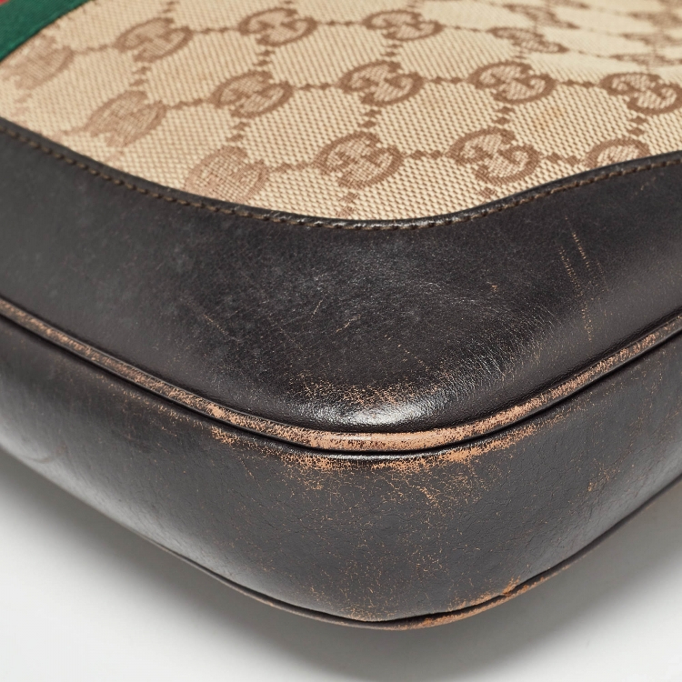 Pre Owned Gucci Brown/Beige GG Canvas and Leather Bardot Hobo