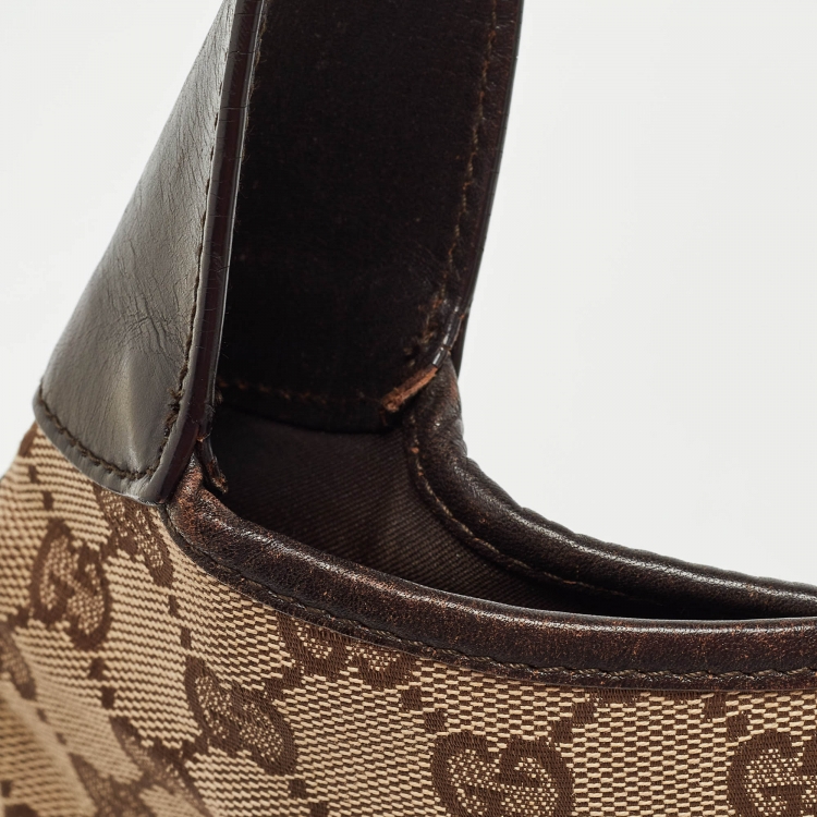 Pre Owned Gucci Brown/Beige GG Canvas and Leather Bardot Hobo