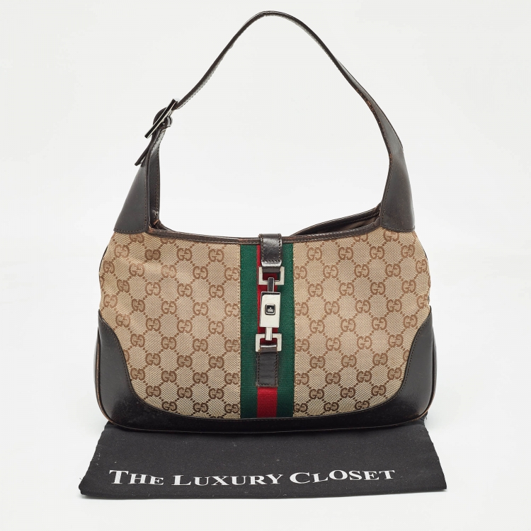 Pre Owned Gucci Brown/Beige GG Canvas and Leather Bardot Hobo