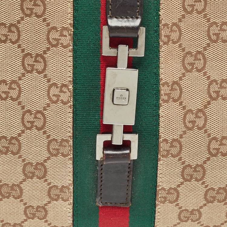 Pre Owned Gucci Brown/Beige GG Canvas and Leather Bardot Hobo