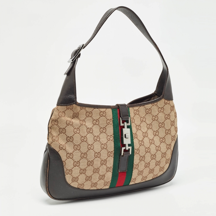 Pre Owned Gucci Brown/Beige GG Canvas and Leather Bardot Hobo