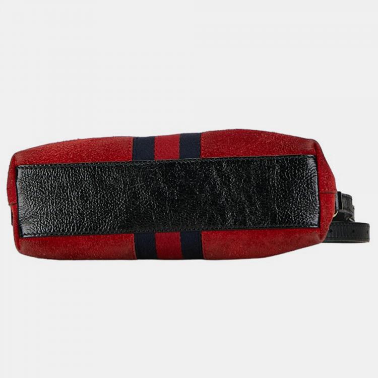 Pre Owned Gucci Red Leather, Suede Suede Small Ophidia Dome Shoulder Bag