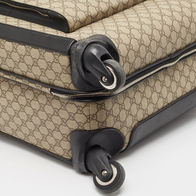 Pre Owned Gucci Beige/Black GG Supreme Canvas Large Savoy Trolley Luggage