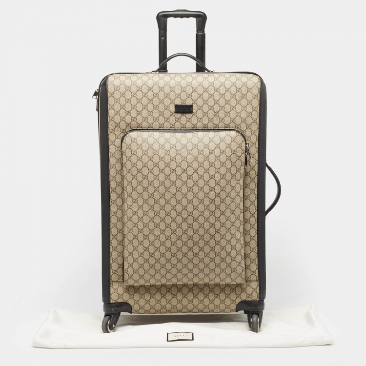Pre Owned Gucci Beige/Black GG Supreme Canvas Large Savoy Trolley Luggage