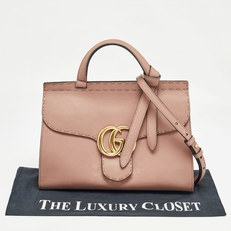 Pre Owned Gucci Old Rose Leather Medium GG Marmont Top Handle Bag