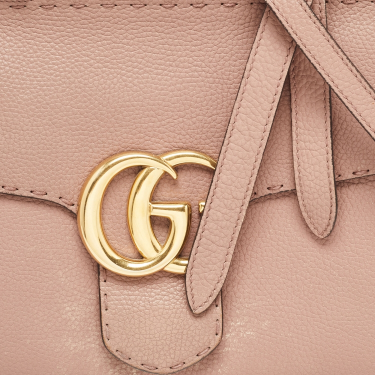Pre Owned Gucci Old Rose Leather Medium GG Marmont Top Handle Bag