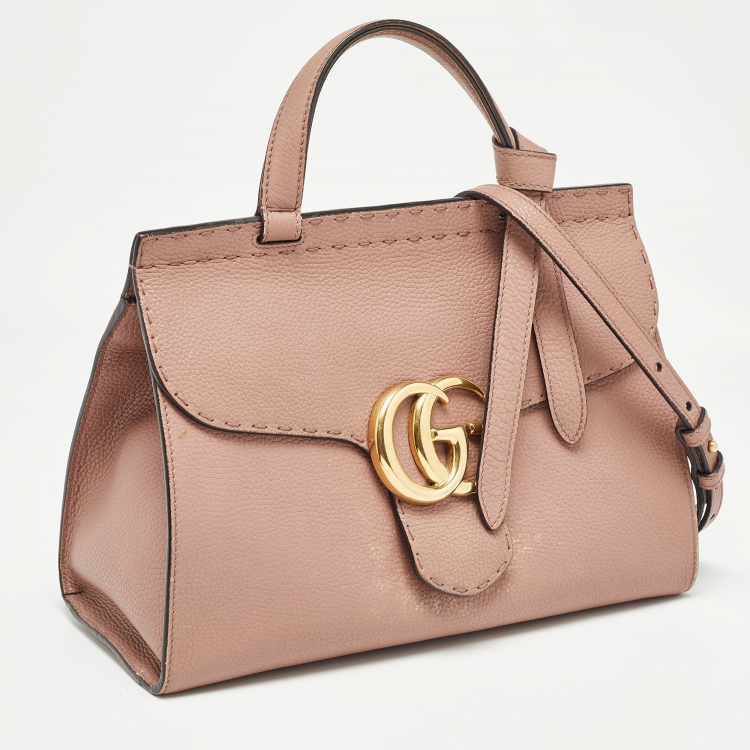 Pre Owned Gucci Old Rose Leather Medium GG Marmont Top Handle Bag