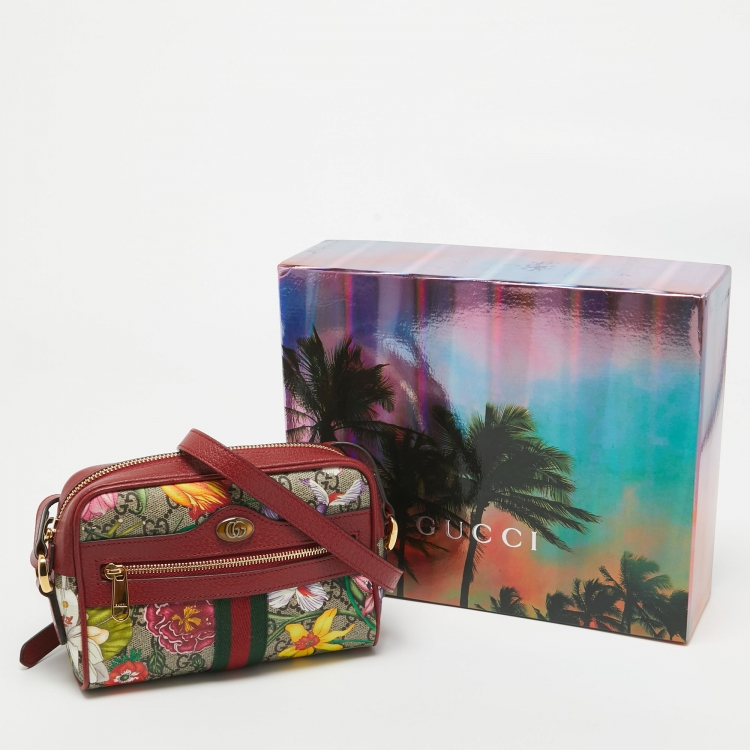 Pre Owned Gucci Multicolor Flora GG Supreme Canvas and Leather Mini Ophidia Crossbody Bag