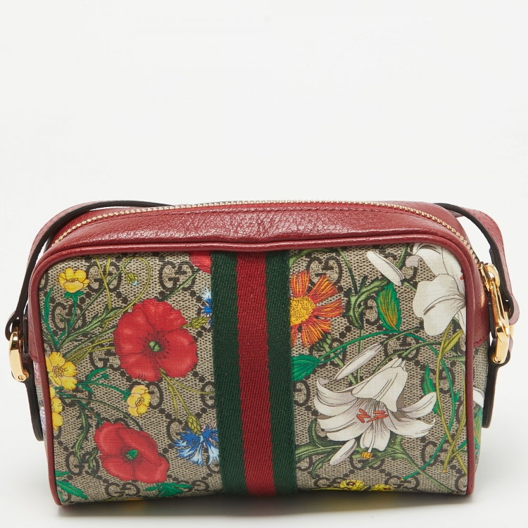 Pre Owned Gucci Multicolor Flora GG Supreme Canvas and Leather Mini Ophidia Crossbody Bag