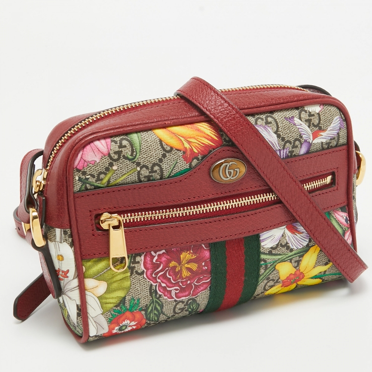 Pre Owned Gucci Multicolor Flora GG Supreme Canvas and Leather Mini Ophidia Crossbody Bag