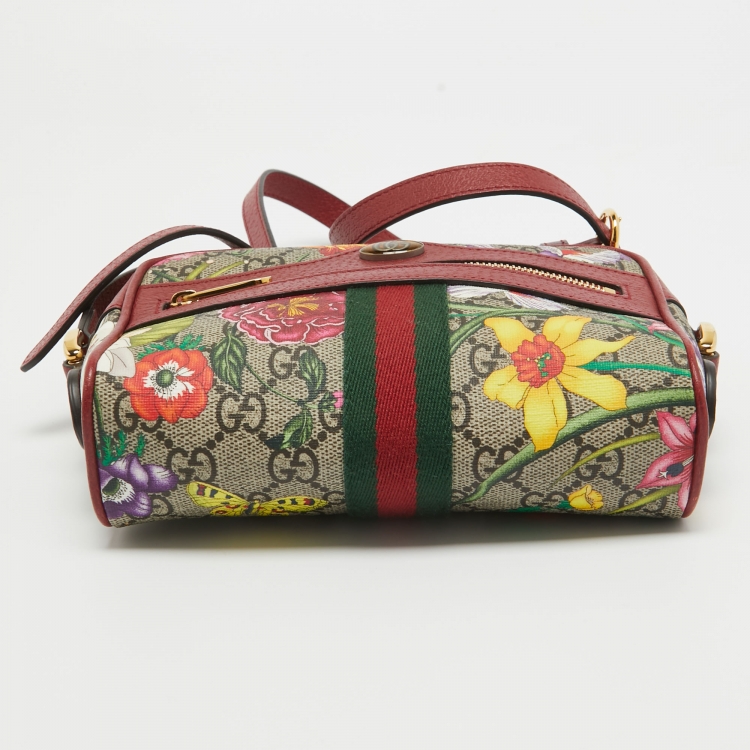 Pre Owned Gucci Multicolor Flora GG Supreme Canvas and Leather Mini Ophidia Crossbody Bag