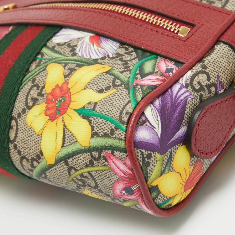 Pre Owned Gucci Multicolor Flora GG Supreme Canvas and Leather Mini Ophidia Crossbody Bag