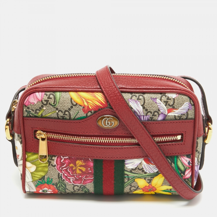 Pre Owned Gucci Multicolor Flora GG Supreme Canvas and Leather Mini Ophidia Crossbody Bag