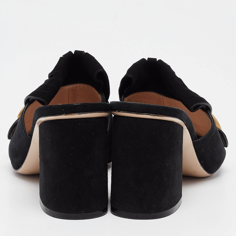 Pre Owned Gucci  Black Suede GG Marmont Slide Sandals Size 37.5