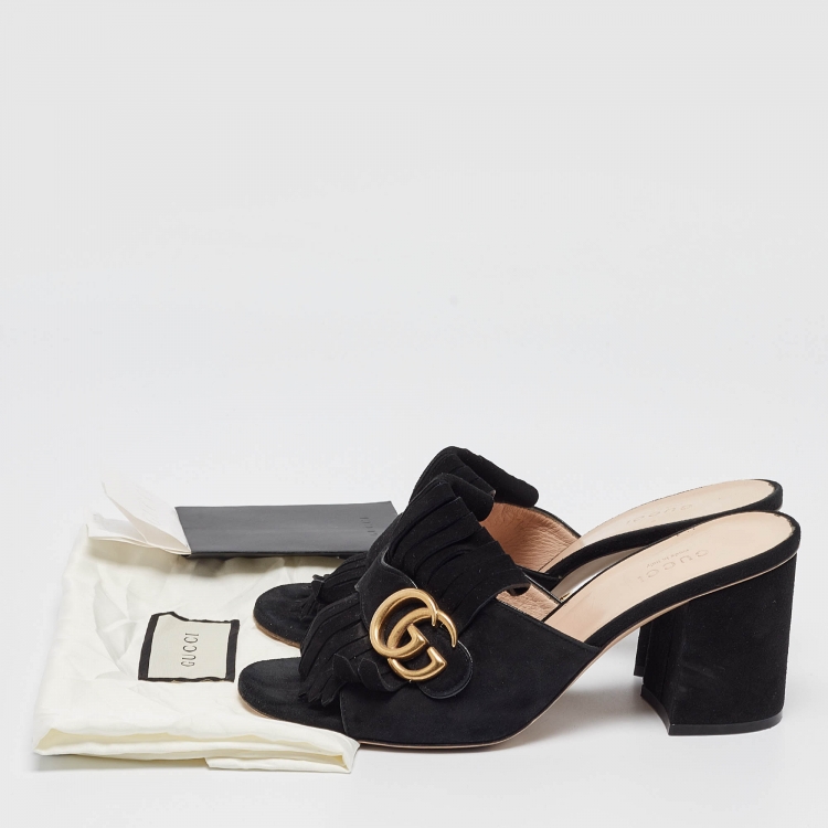 Pre Owned Gucci  Black Suede GG Marmont Slide Sandals Size 37.5