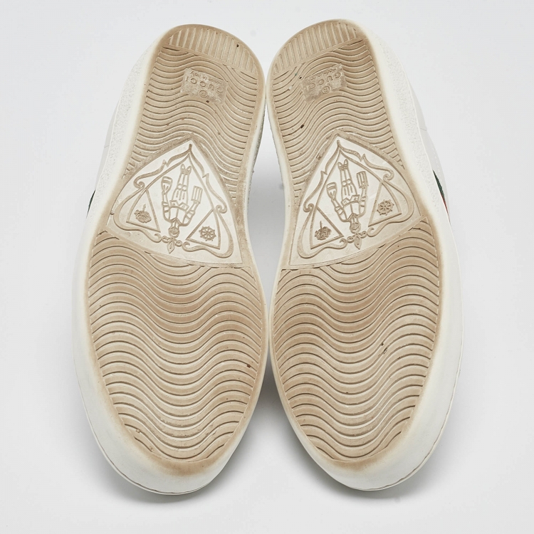 Pre Owned Gucci White/Green Leather and Crocodile  Ace Web Sneakers Size 38