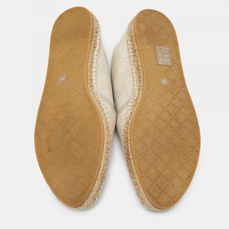 Pre Owned Gucci Beige GG Canvas and Leather Slip On Espadrille Flats Size 38