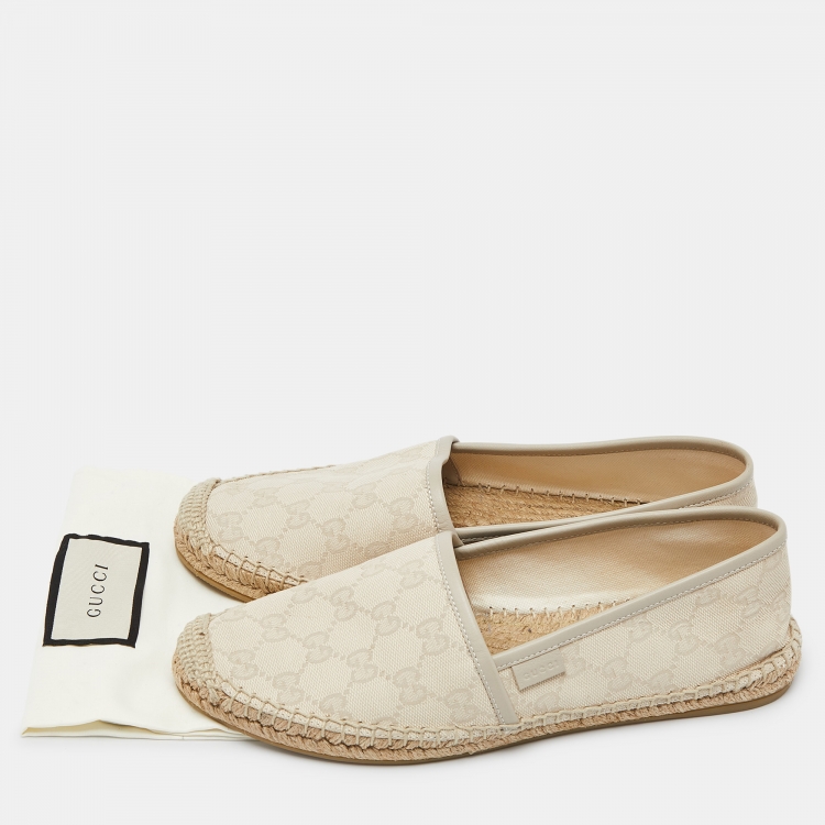 Pre Owned Gucci Beige GG Canvas and Leather Slip On Espadrille Flats Size 38
