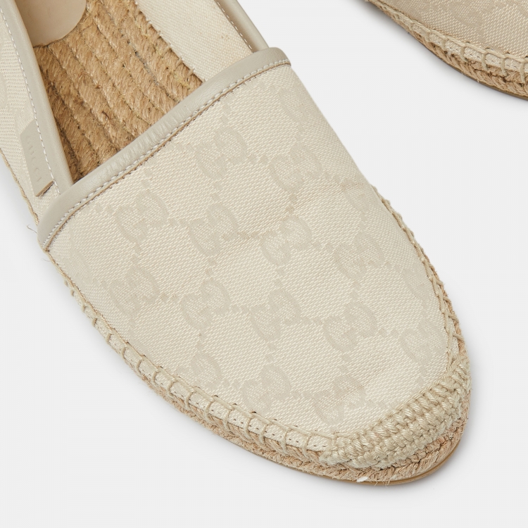 Pre Owned Gucci Beige GG Canvas and Leather Slip On Espadrille Flats Size 38