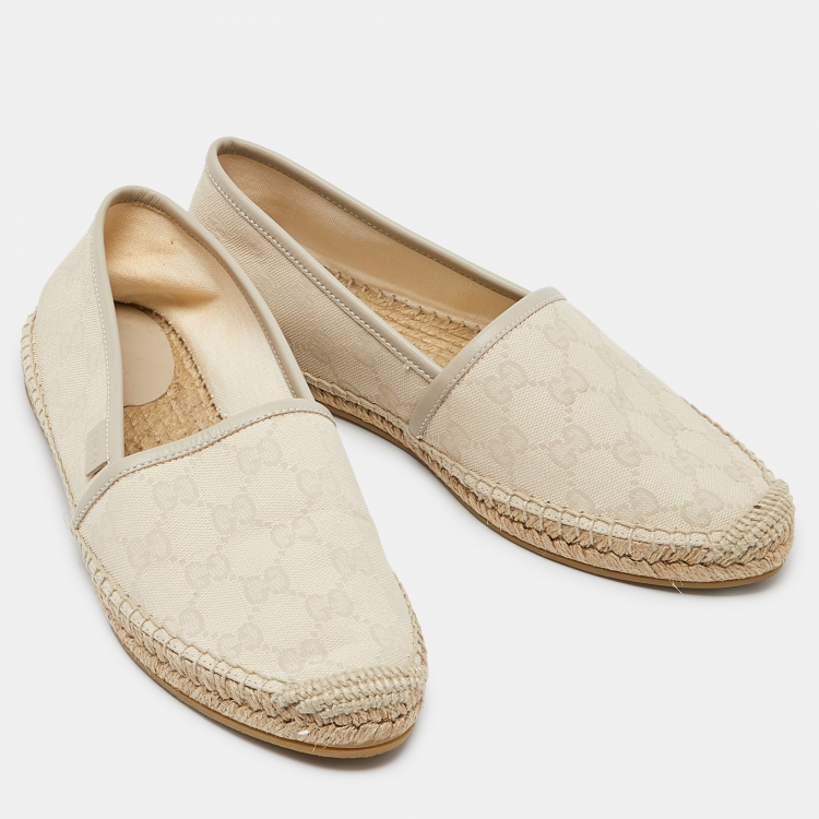 Pre Owned Gucci Beige GG Canvas and Leather Slip On Espadrille Flats Size 38