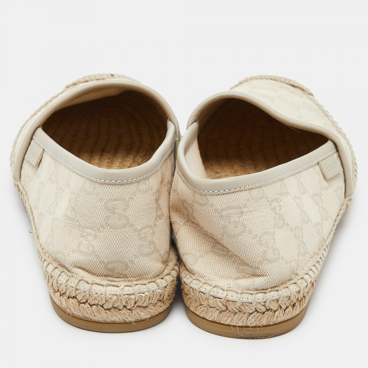 Pre Owned Gucci Beige GG Canvas and Leather Slip On Espadrille Flats Size 38