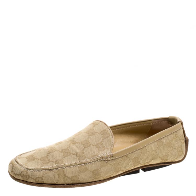 Pre Owned Gucci Beige Guccissima Canvas Loafers Size 40.5
