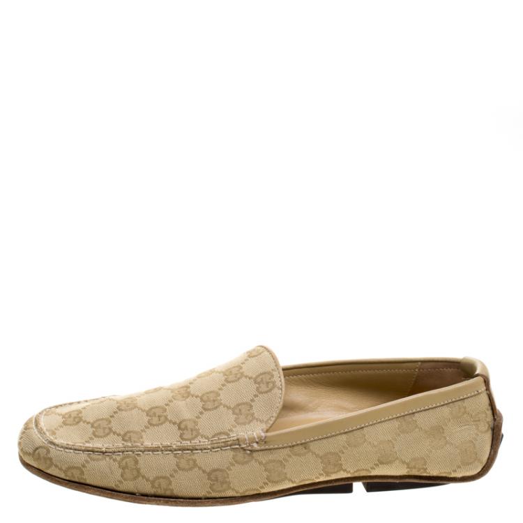 Pre Owned Gucci Beige Guccissima Canvas Loafers Size 40.5