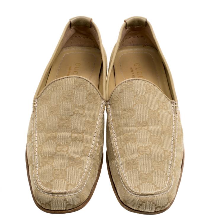 Pre Owned Gucci Beige Guccissima Canvas Loafers Size 40.5