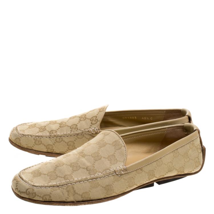 Pre Owned Gucci Beige Guccissima Canvas Loafers Size 40.5