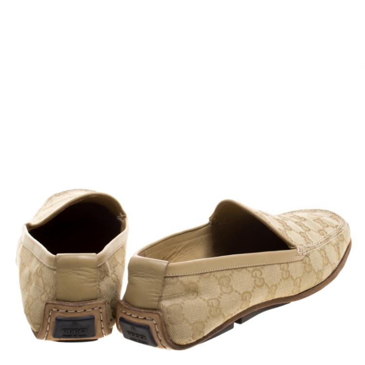 Pre Owned Gucci Beige Guccissima Canvas Loafers Size 40.5