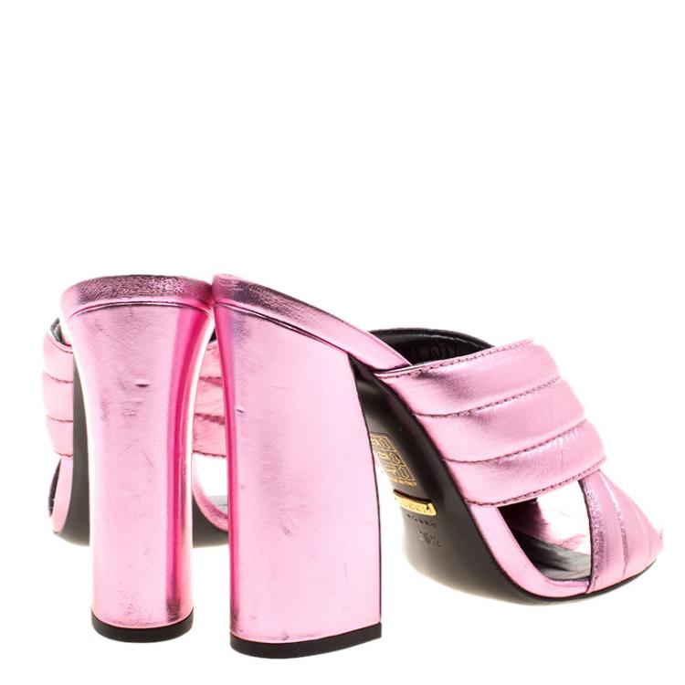 gucci pink metallic mules