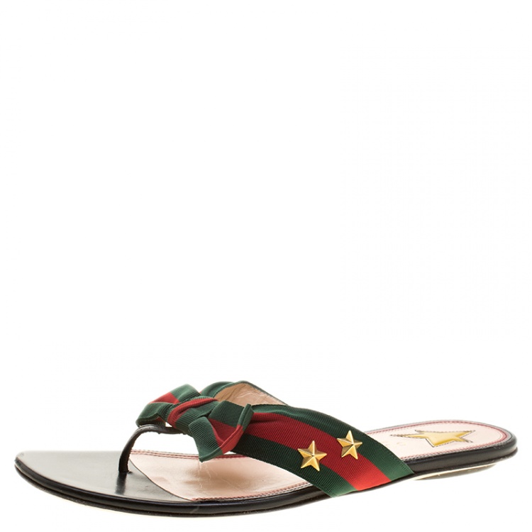 Gucci Green/Red Fabric Web Aline Thong Sandals Size 39 Gucci | The ...